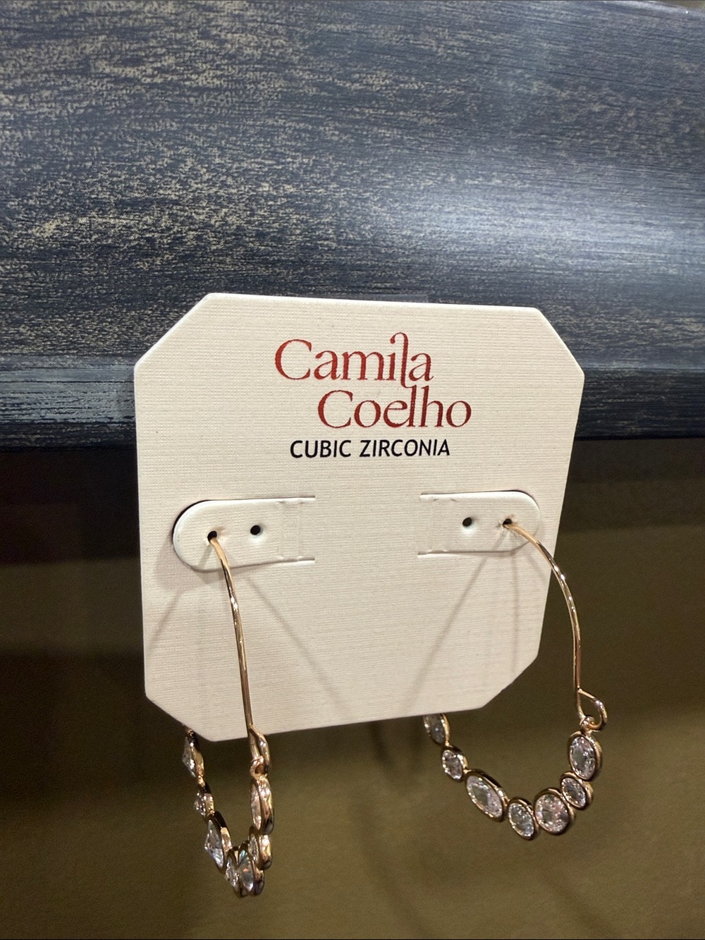 Camila Coelho Rose Gold Oval Hoop Earrings with Cubic Zirconia Accents